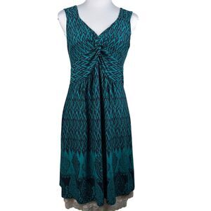 Teal Tribal Aztec Print Sleeveless Dress Twist Front Stretch Dress Women Small